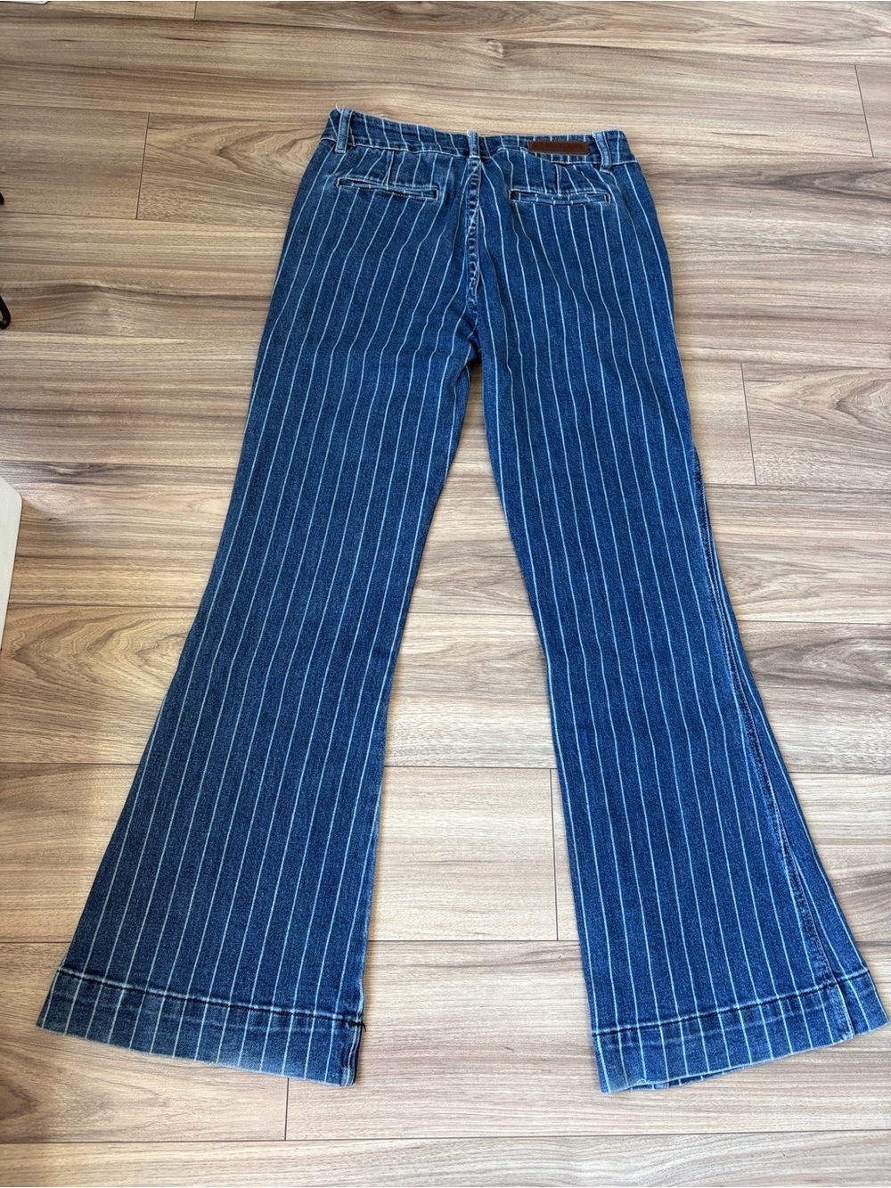 High-Rise Pinstripe Flare Jeans - Blue - Picture 7 of 8